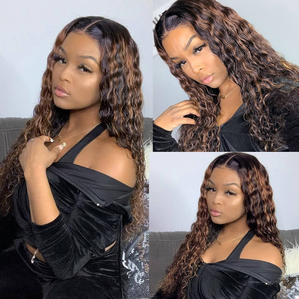 highlights water wave lace front wigs