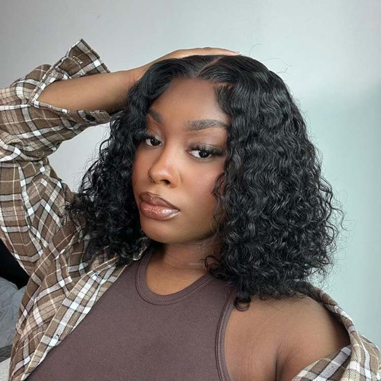 water wave short human hair wigs