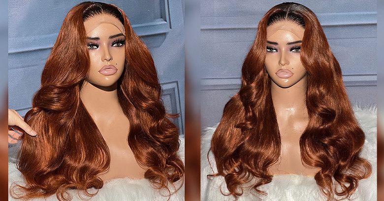 Copper Ombre Body Wave Human Hair Wigs With Black Roots