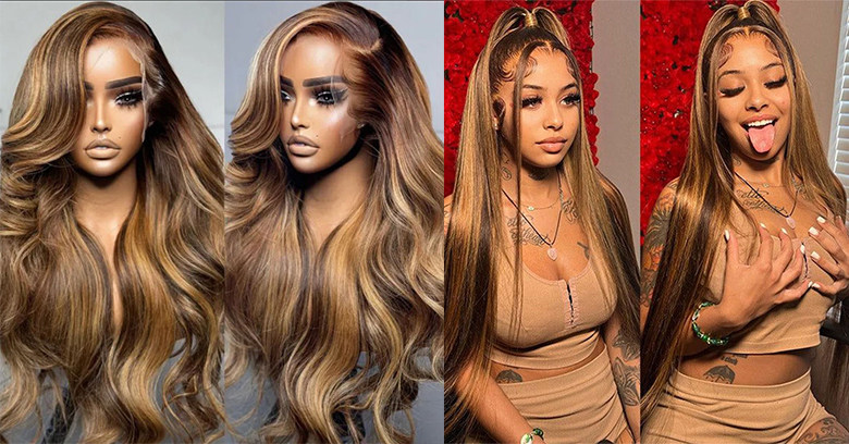 Dark Brown With Honey Blonde Highlight Wigs
