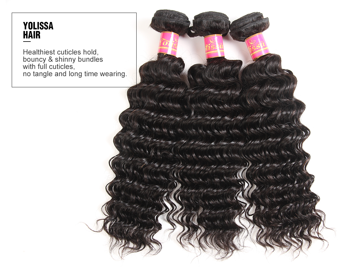 3 bundles deep wave brazilian hair weave real hair