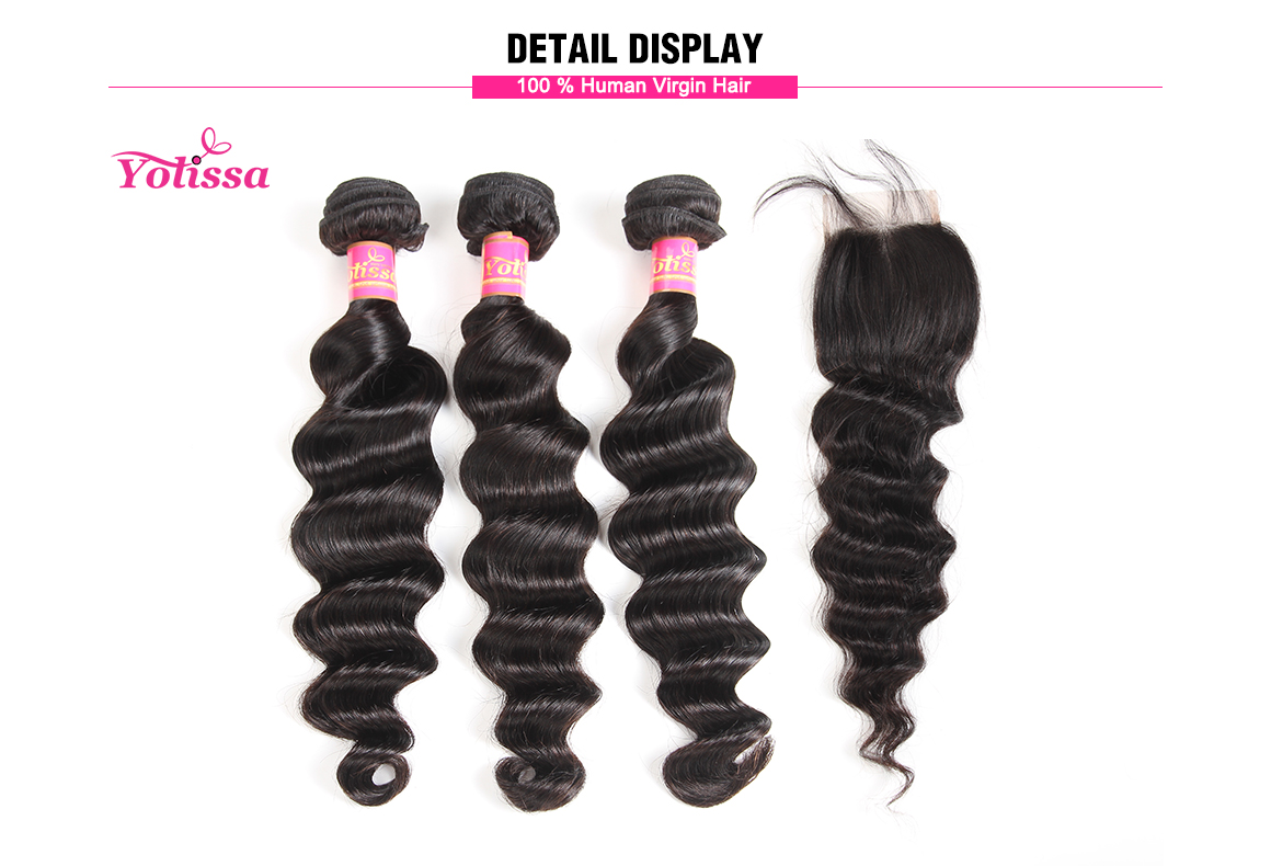 brazilian loose deep wave virgin hair bundles with 4*4 lace closure