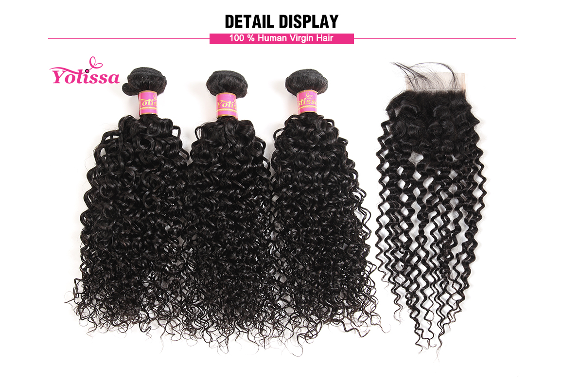 brazilian curly virgin hair bundles with lace closure