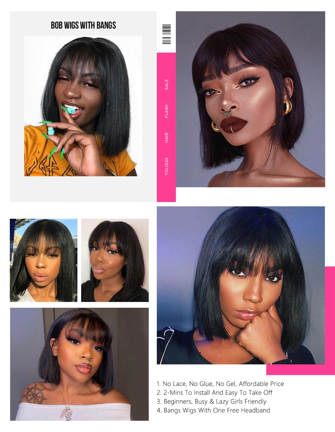  Ship In 24 Hours Straight Bob Wigs With Bangs 50% Off