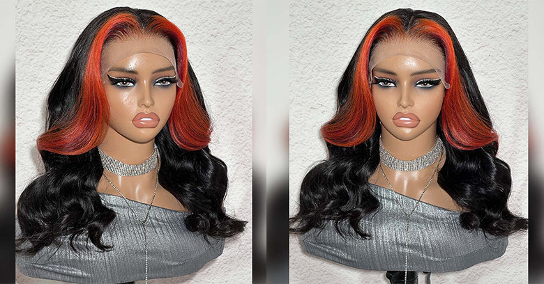 Middle Part Body Wave Black Wigs With Orange Highlights