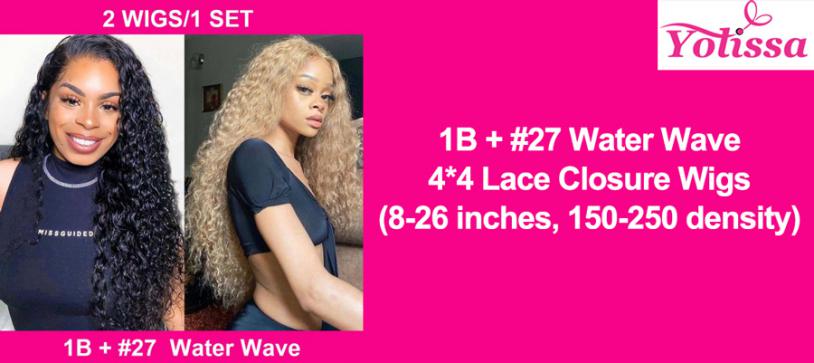 1B + #27 Water Wave 4*4 Lace Closure Wigs