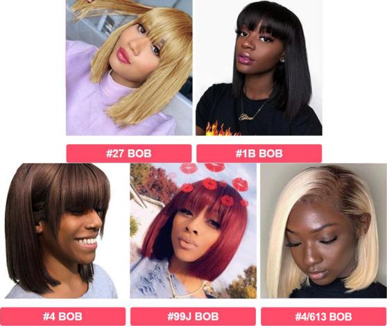 5 colors of bob wigs