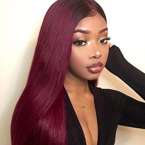 Long straight burgundy red