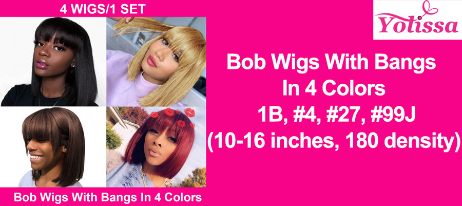 Pay one get four bob wigs: Bob wigs with bang in 4 colors