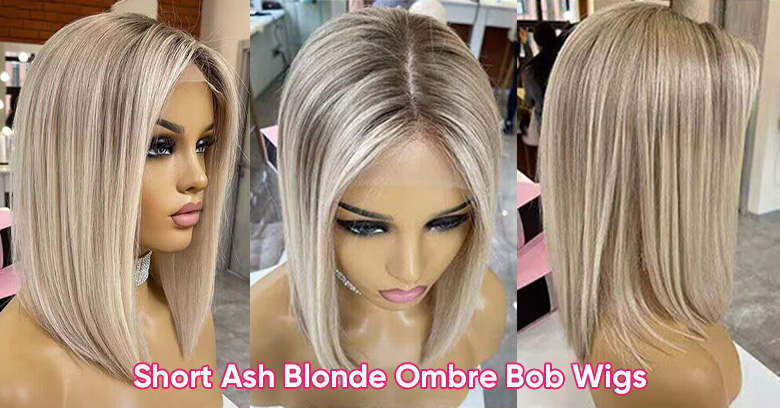 Short Ash Blonde Ombre Lace Bob Wigs