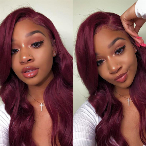 Burgundy curly hair
