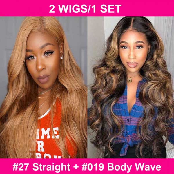 #27 Straight + #19 Body Wave Lace Part wigs Combo 