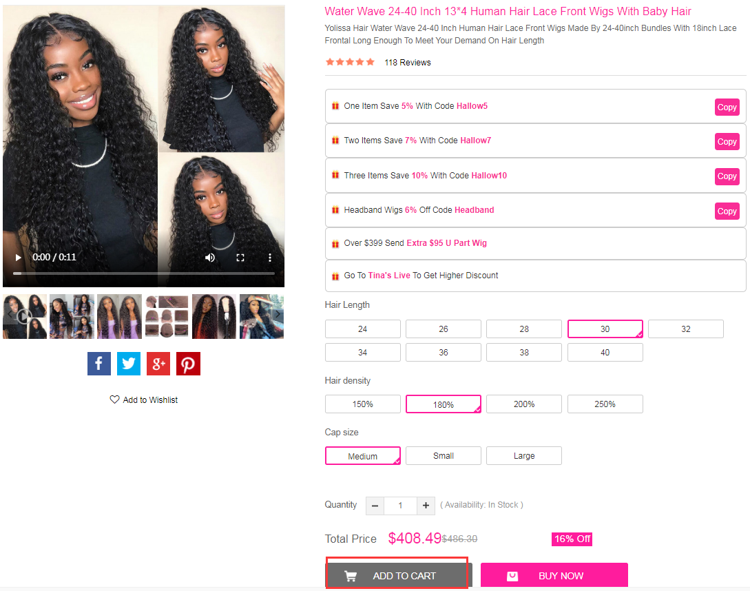 select hair and add to cart